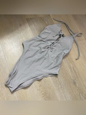 Aerie Grey Lace-Up One-Piece Swimsuit